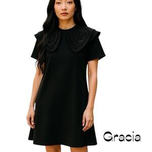 Gracia Black Ruffled Rosette WhimsiGoth DollCore Dress NWOT Size S